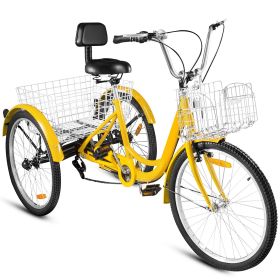 24" Adult Tricycle 3-Wheel 7 Speed Bicycle Trike Double Basket 330LBS Bike