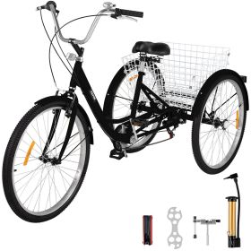 VEVOR Adult Tricycle 7 Speed Cruise Bike 20in Adjustable Trike with Bell Brake System Cruiser Bicycles Size Basket for Recreation Shopping Exercise (B