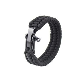 Seven-core umbrella rope braided U-shaped steel buckle with adjustable survival bracelet Outdoor mountaineering camping emergency rescue bracelet (Color: Black)